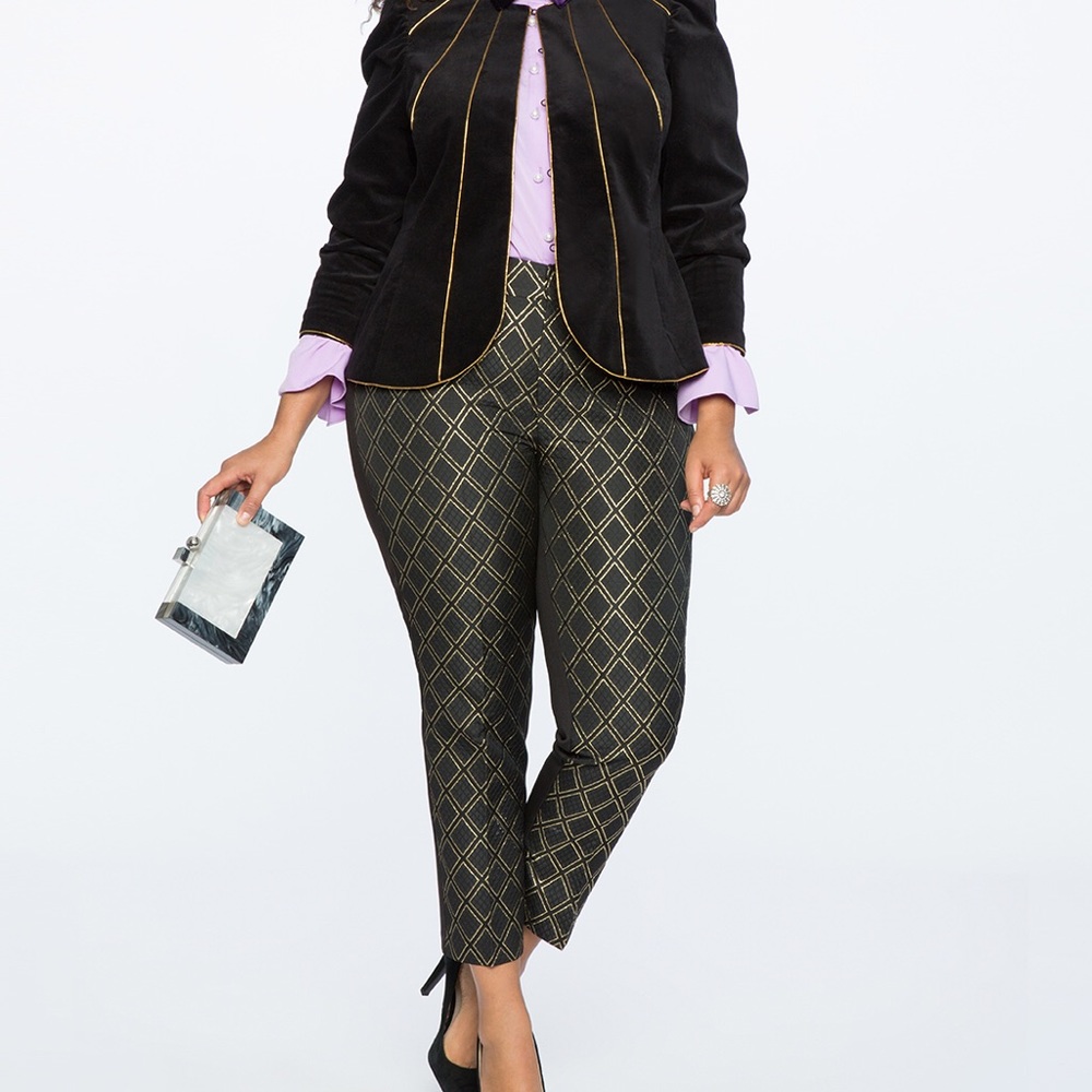 Eloquii kady fit pants, gold brocade, size 14